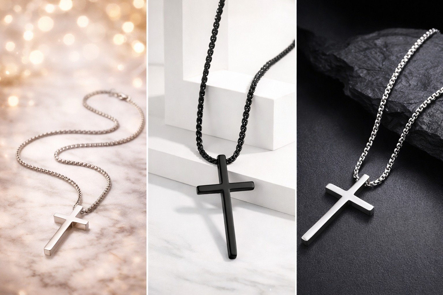 Titanium Steel Cross Necklace for Men (Black Color) Pendant Adjustable Chain