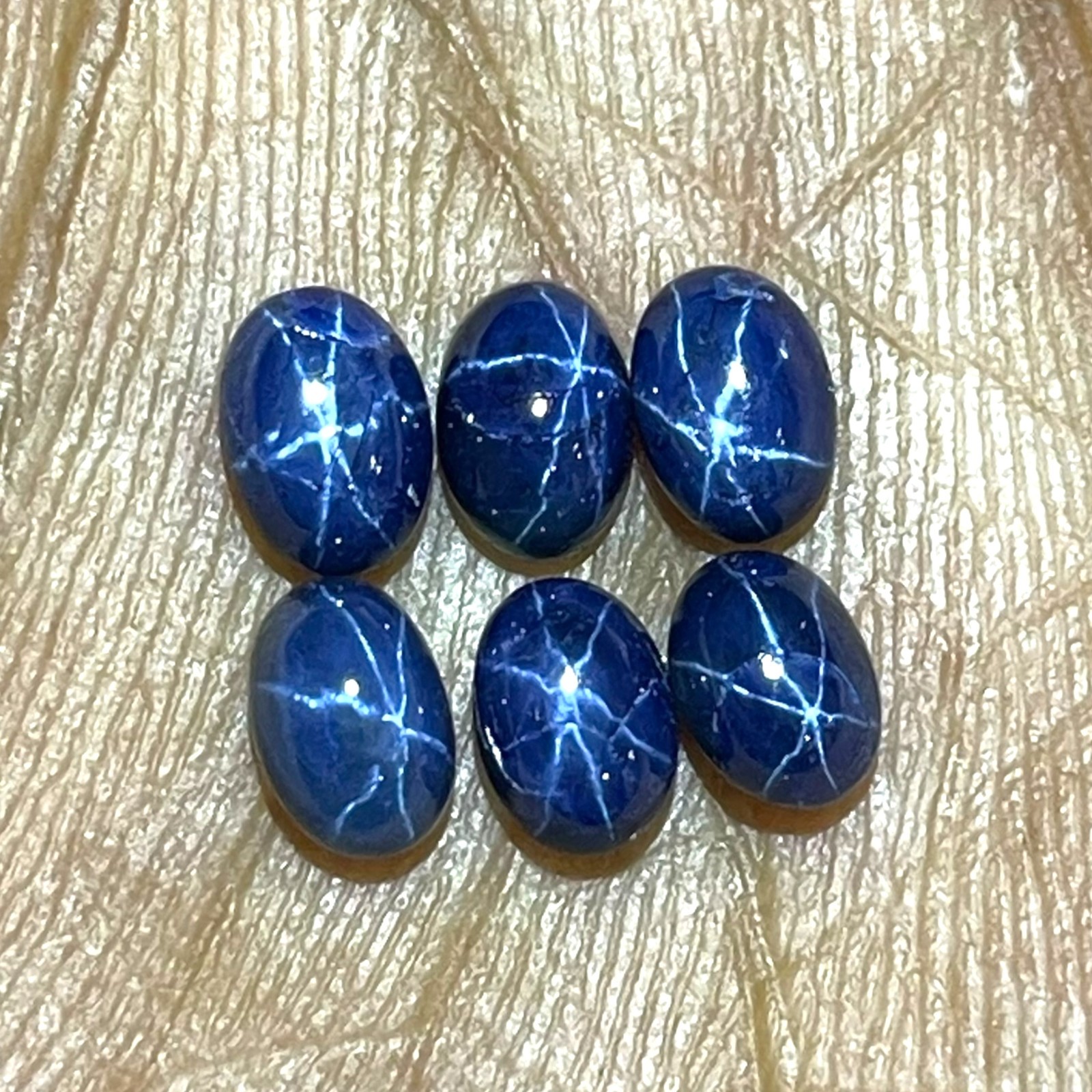 6 Pcs Natural Star Blue Sapphire 6x4mm Oval Cabochon Royal Loose Gemstones Lot