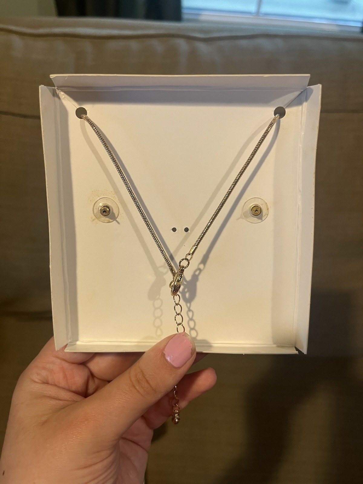 Kim Rogers Rectangle Blue/Green Earrings And Necklace Set. Gold Colored Chain.