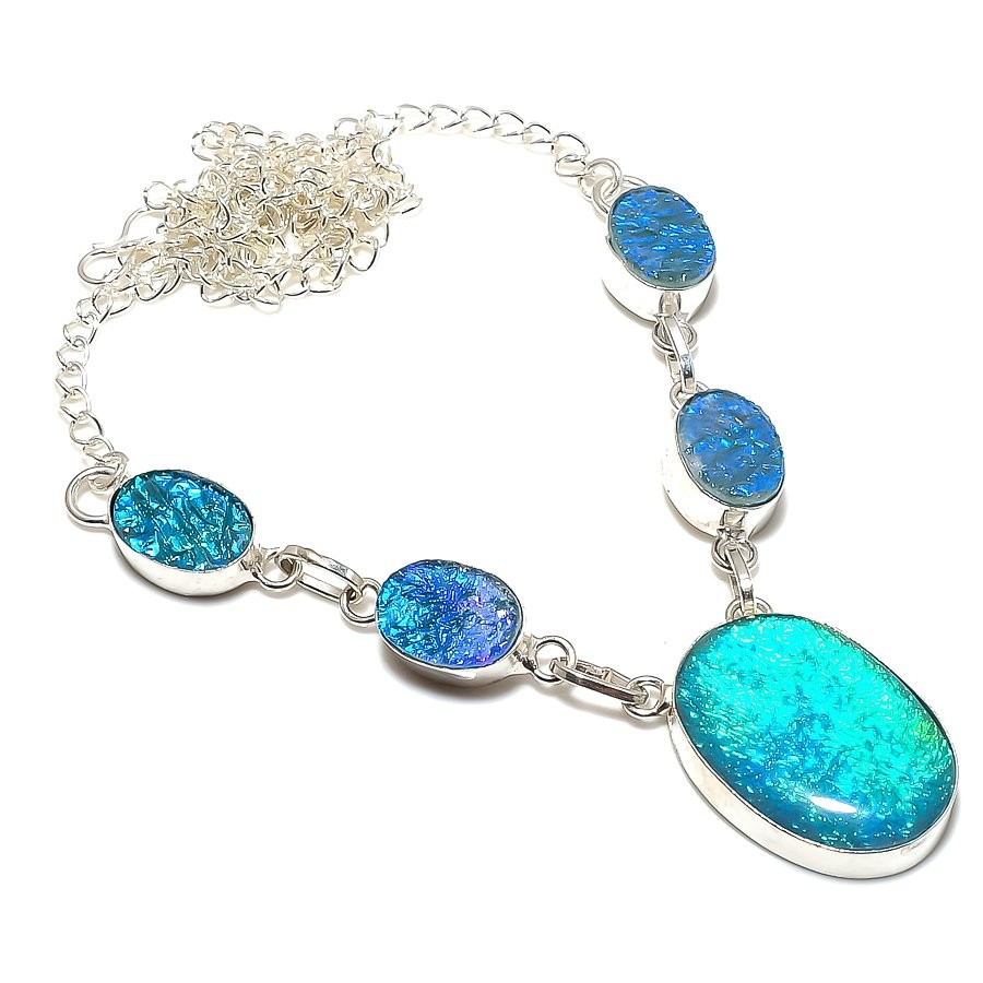 Blue Triplet Opal Gemstone Handmade Jewelry Necklace 18″
