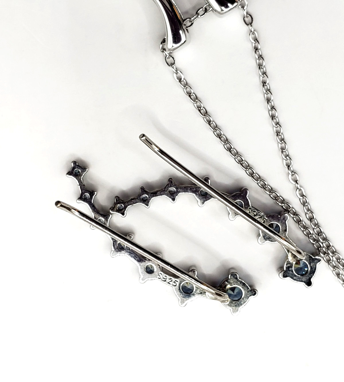 925 Sterling Silver Heaven Angel Wings Blue Arch Necklace & Earrings