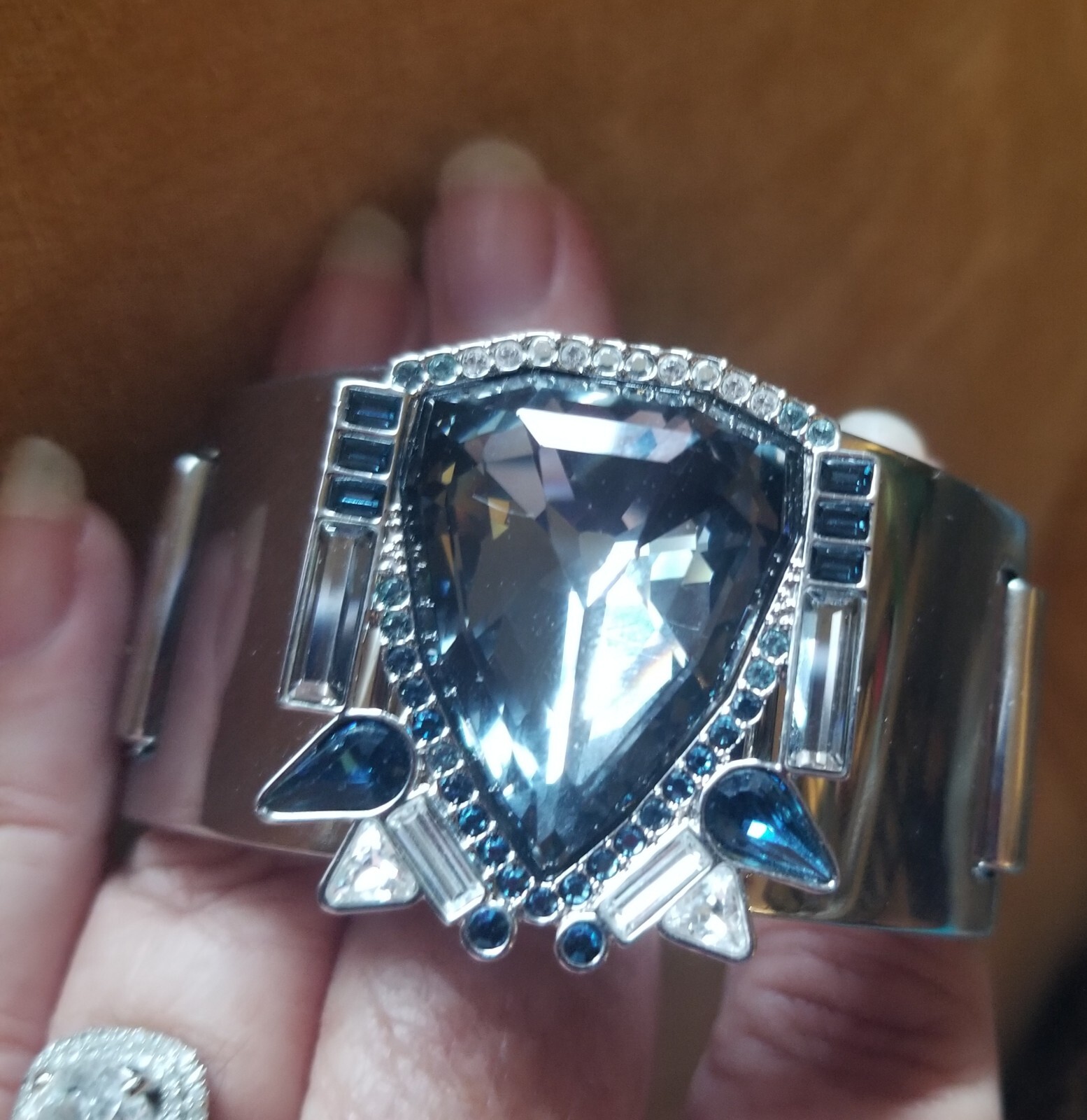 Swarovski Palladium Shogun Plated Bracelet Bangle Smokey Blue White Vintage