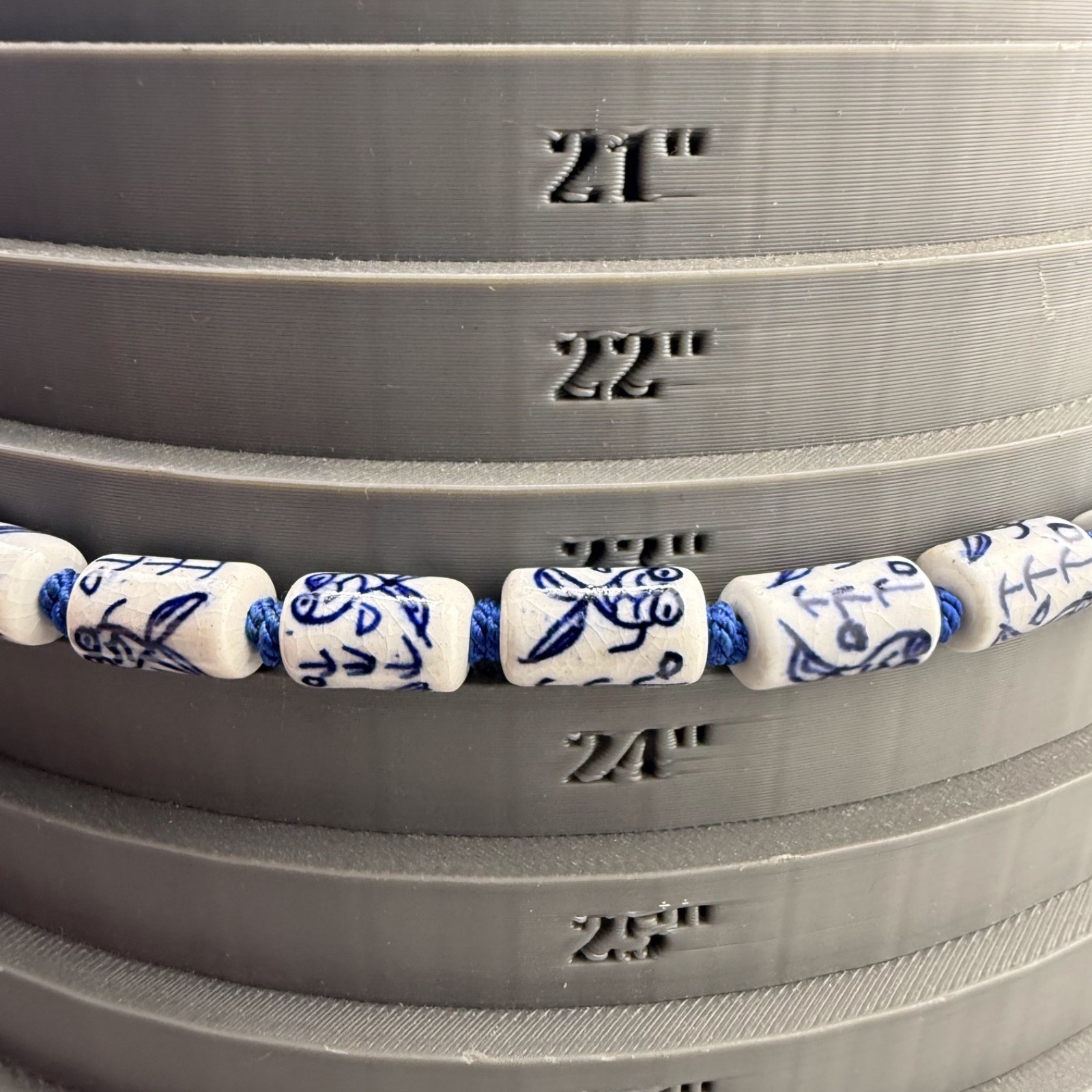Vintage Chinese Export Blue Necklace Ceramic Beaded 24”