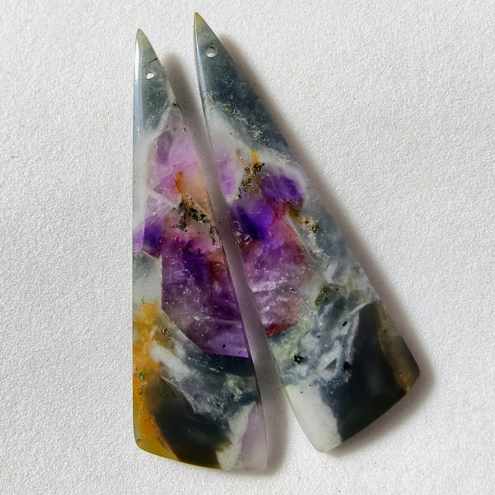 34 Cts Natural Amethyst Drilled Pair Cabochon Gemstone For Earrings 48.5×13.7 MM