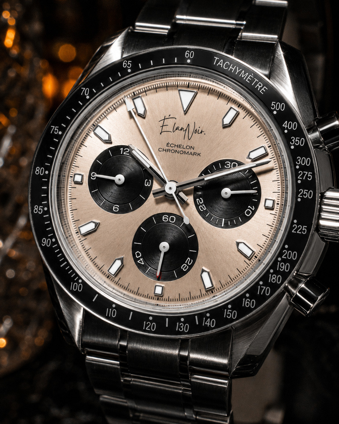 Élan Noir Échelon Chronograph Men’s Watch 40mm Champagne Dial Steel VK63 Custom