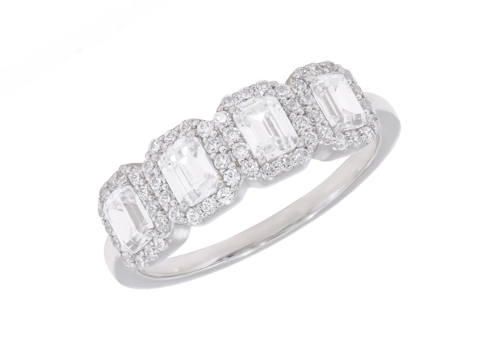 1.00 Ct Emerald & Round Cut Lab Grown Diamond Wedding Ring in Sterling Silver