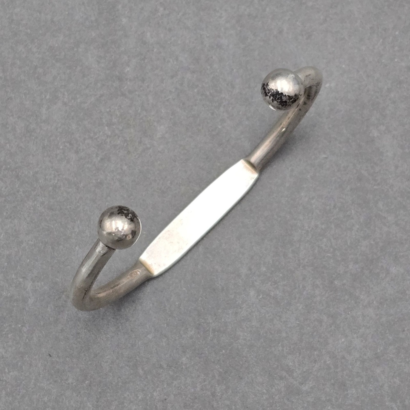 Vintage 800 Silver Cuff Bracelet 6.75″ Engravable ID Plate Ball Tip Minimalist