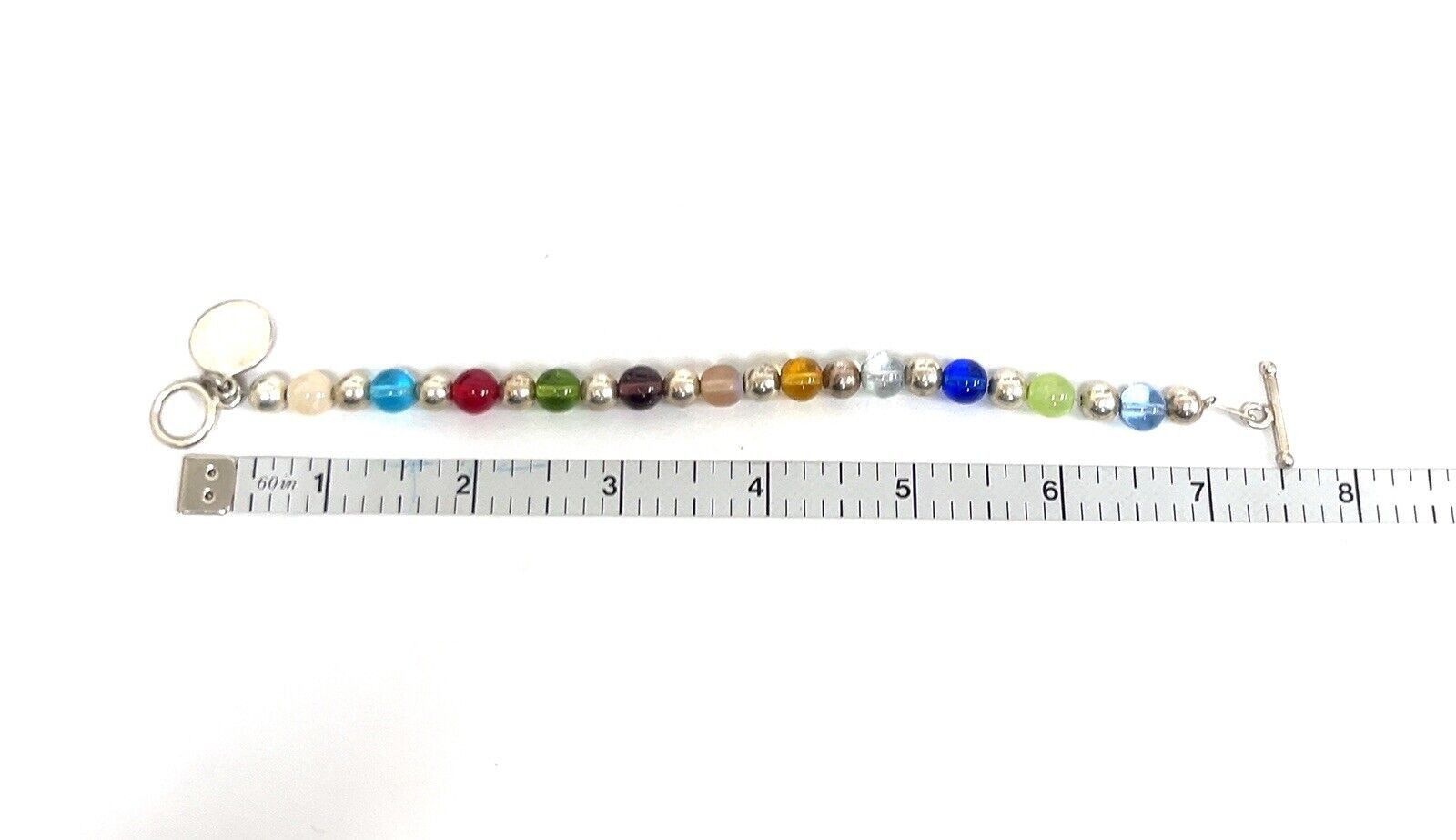 7.5” Jordan 925 Sterling Silver & Multicolor Glass Bead Bracelet 15.7g