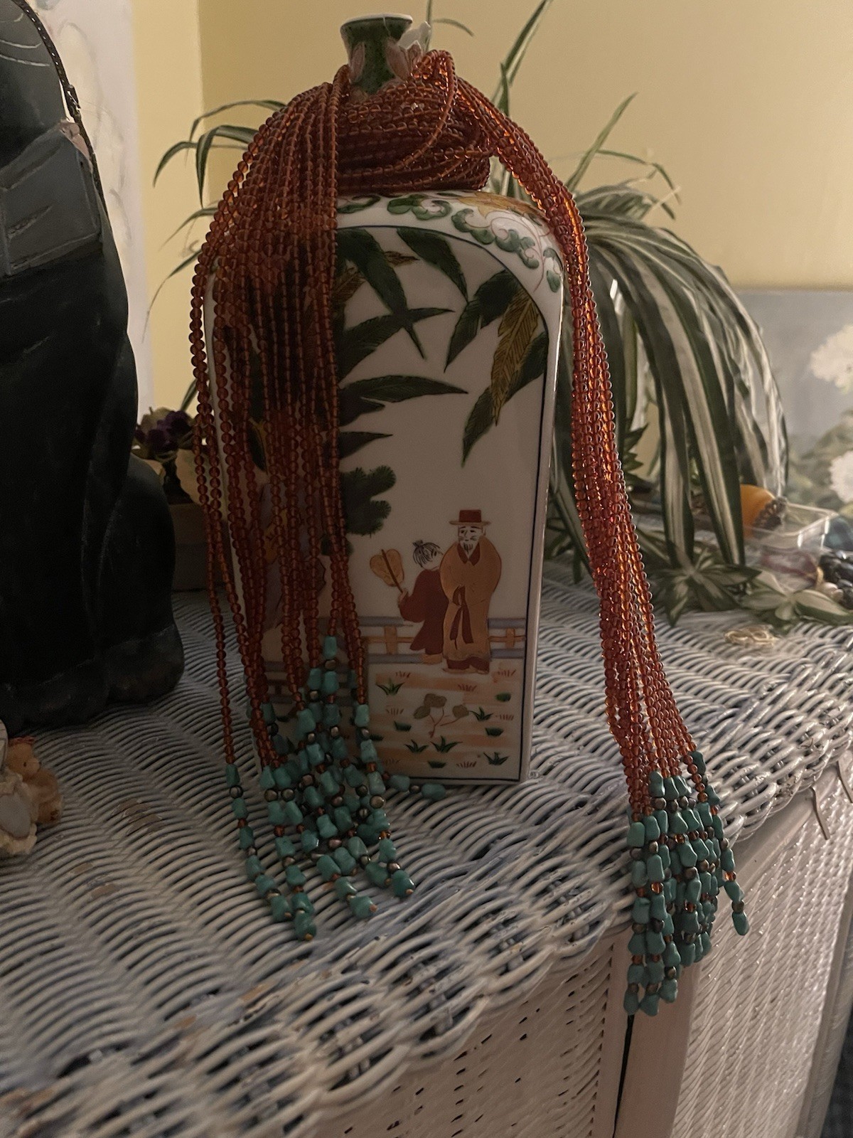 Butterscotch Amber With Turquoise Nuggets 42 Inches Long Lariat Style 24 Strings
