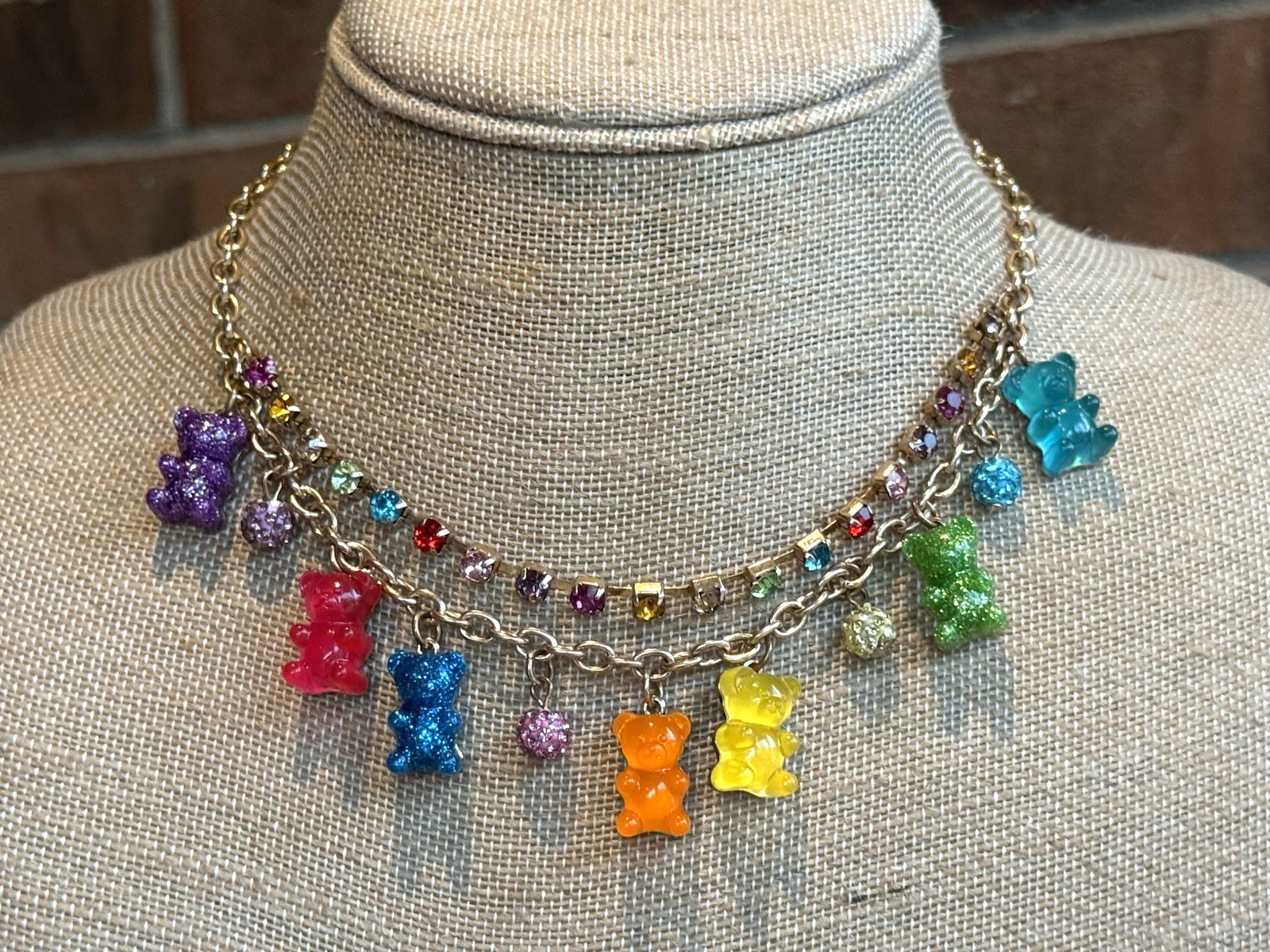 Betsey Johnson Gummy Bear Rainbow Rhinestone Necklace
