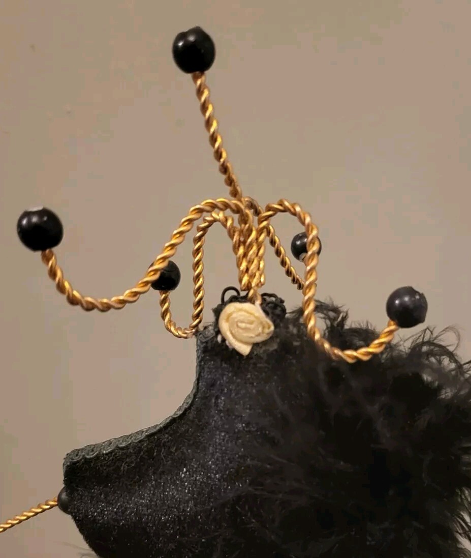 Victorian Style Fringed Sequin Mannequin Doll Hook Jewelry Holder Cameo Feathers