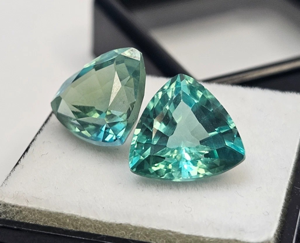 Pair Green Sapphire Natural Trillion Cut 10-12 Ct Loose Gemstone Earring Making