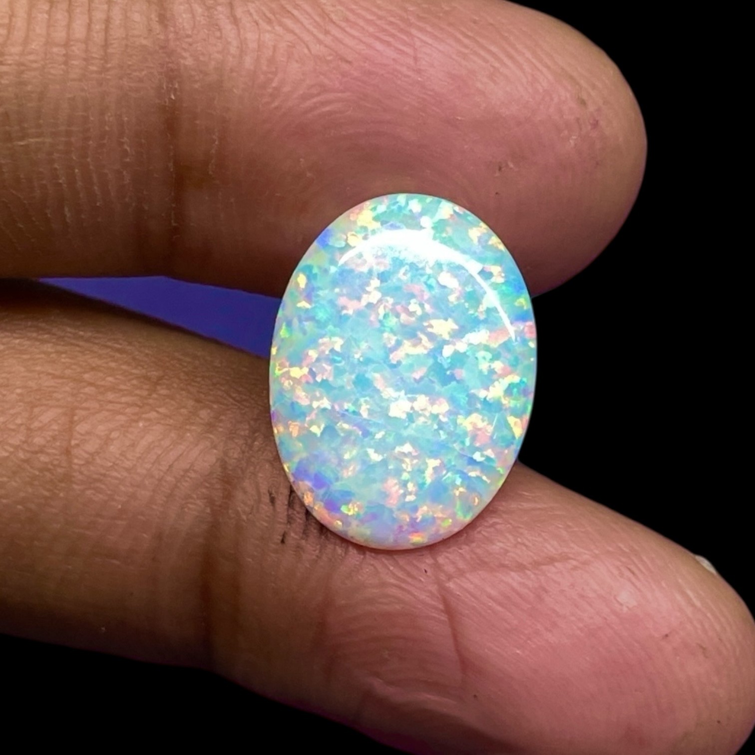 2.60 Cts Australian Opal 16x12mm Oval Cabochon AAA Quality Lab Created Gemstone