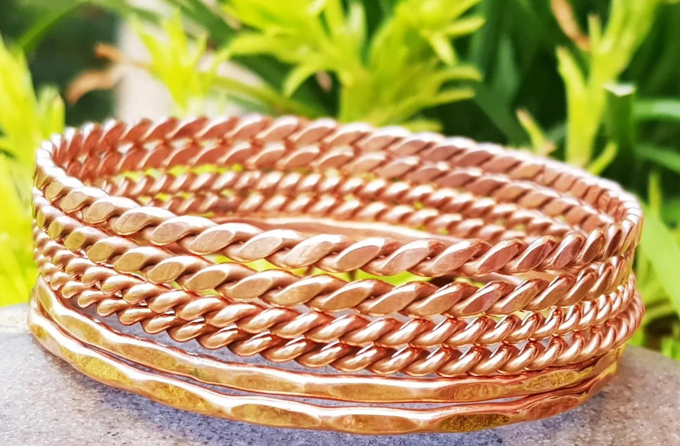 Set Of 6 Pc Pure Copper Bangles, Women Bracelet Bangle, Healing Bangles Stacking