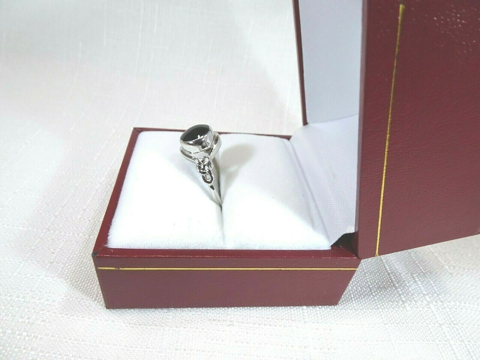 Lab-Created Black Onyx Solid Sterling Silver Celtic Knot Ring-size US (7) AU (O)