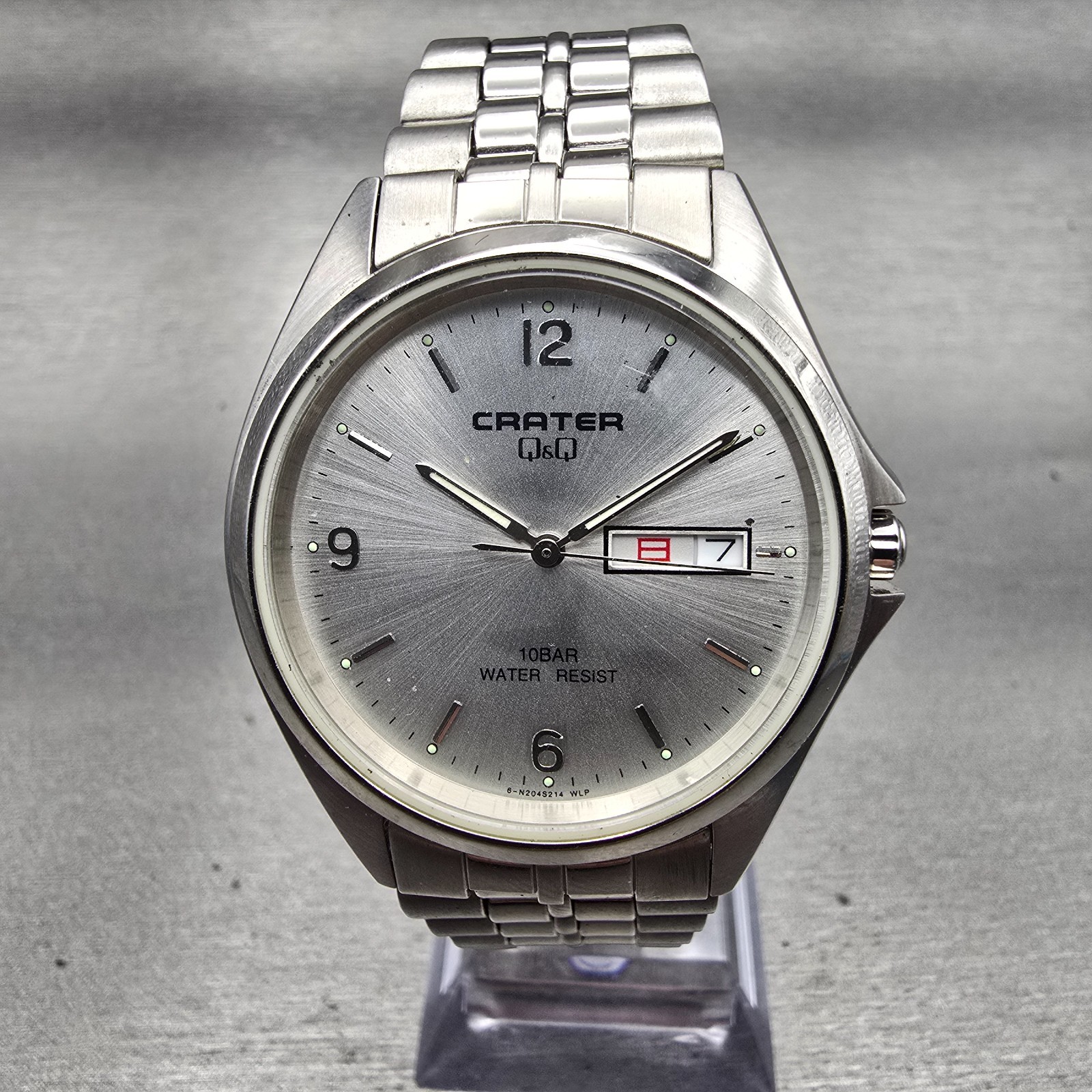 Citizen Q&Q Carter Watch Men 36mm Silver Dial Silver Tone Daydate Round New Batt