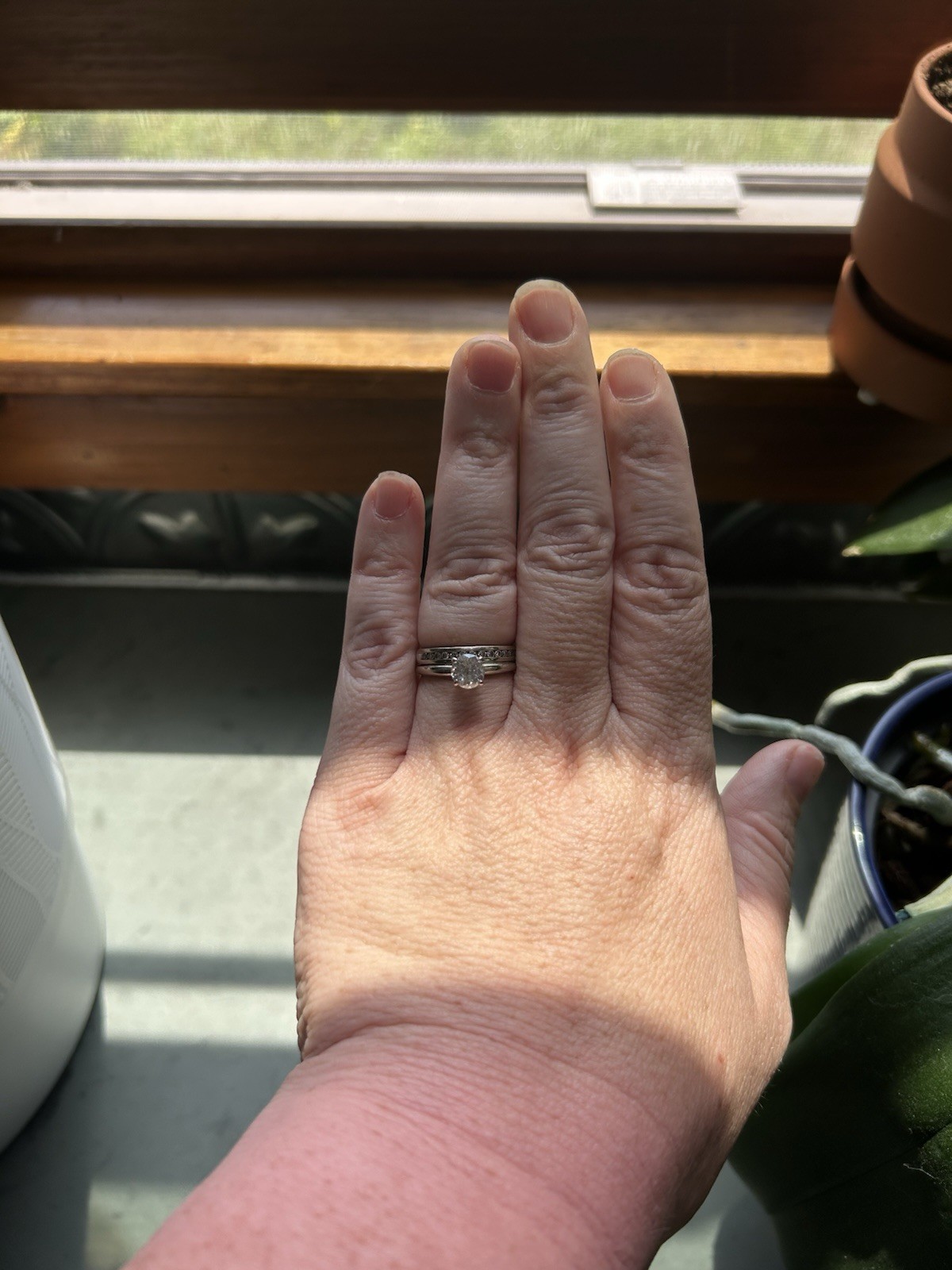 Engagement Wedding Ring Set – 1 Carat Solitaire Ring With Diamond Wedding Band