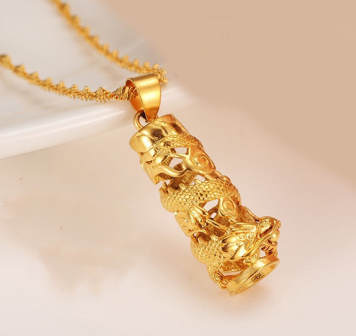 18″ 20″ 24″ Size 24k Gold Filled Womens Mens Dragon Pendant Chain Link Necklace