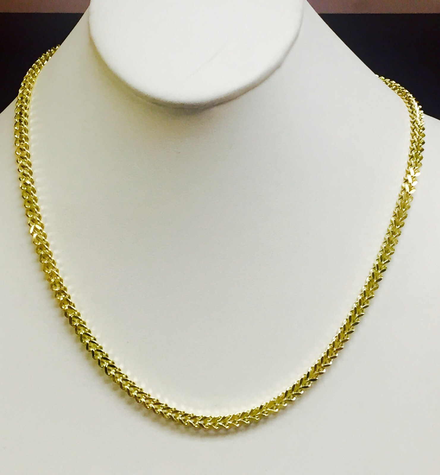 14k Yellow Gold 20″ Mens Square Franco Link 3.2 MM 9.4 Grams Chain/Necklace