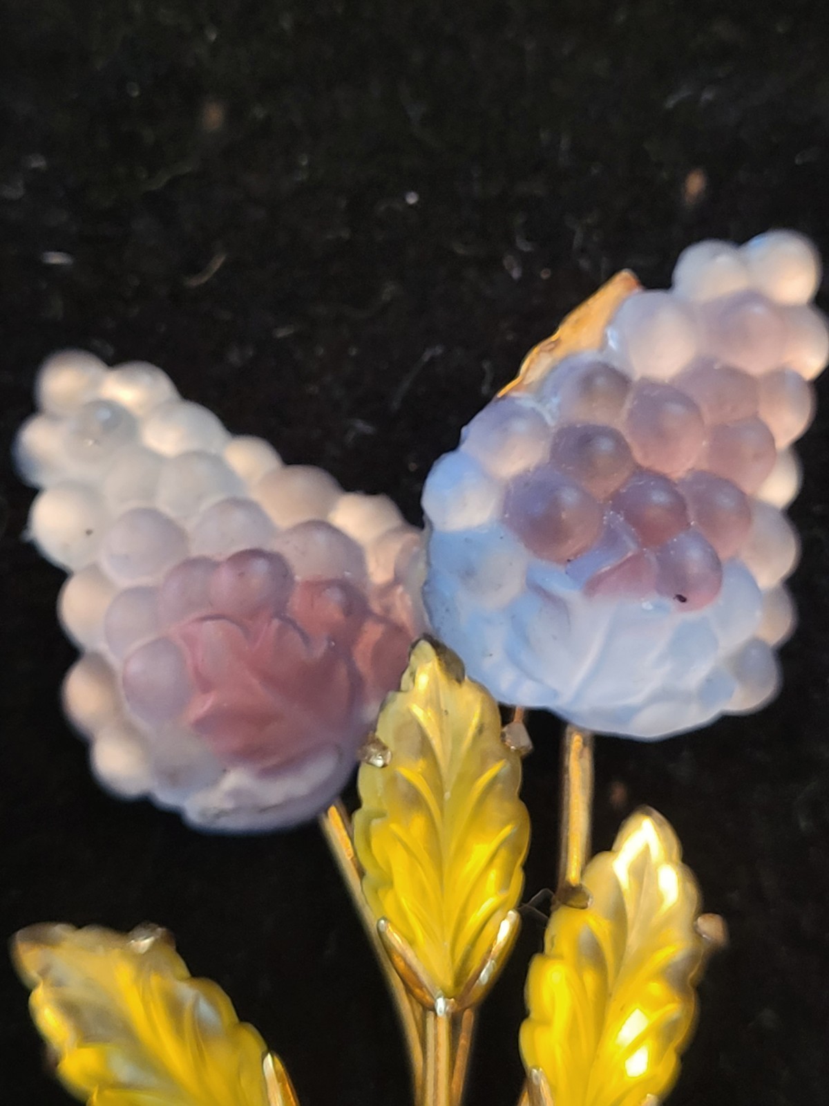 Austria Signed Gold Tone Floral Flower Brooch Blue Purple Glass Vintage 1950s
