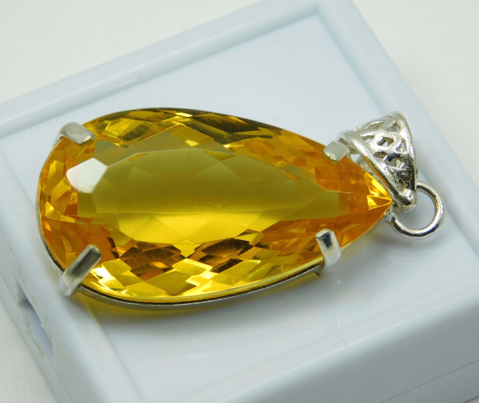 Certified 89.60 Ct Natural Yellow Topaz 925 Sterling Silver Gems Pendant