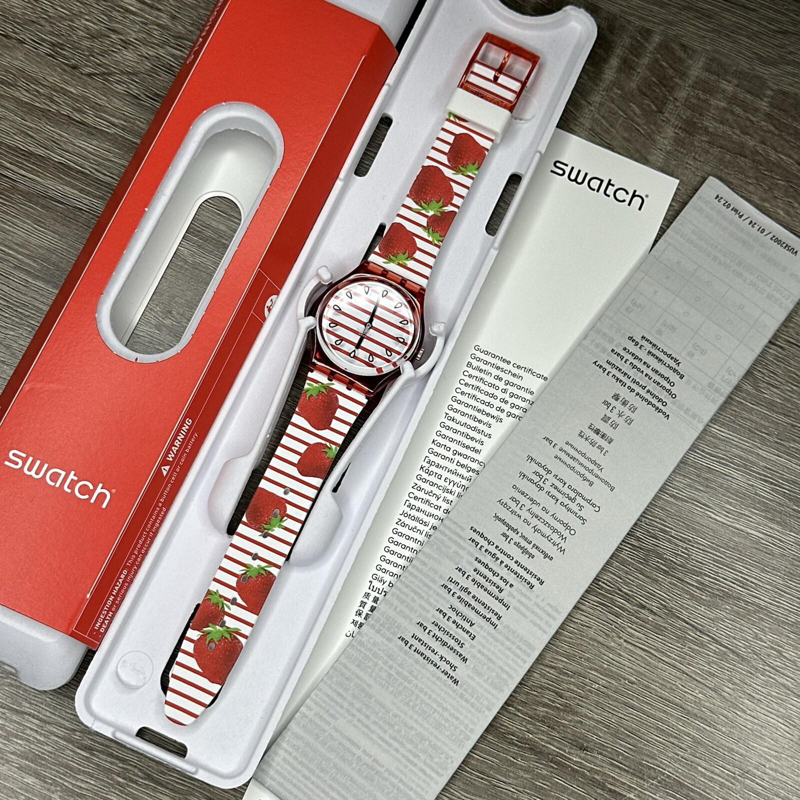 NEW✅ Swatch Originals TOILE FRAISEE Strawberry Red White Women’s Watch GR177
