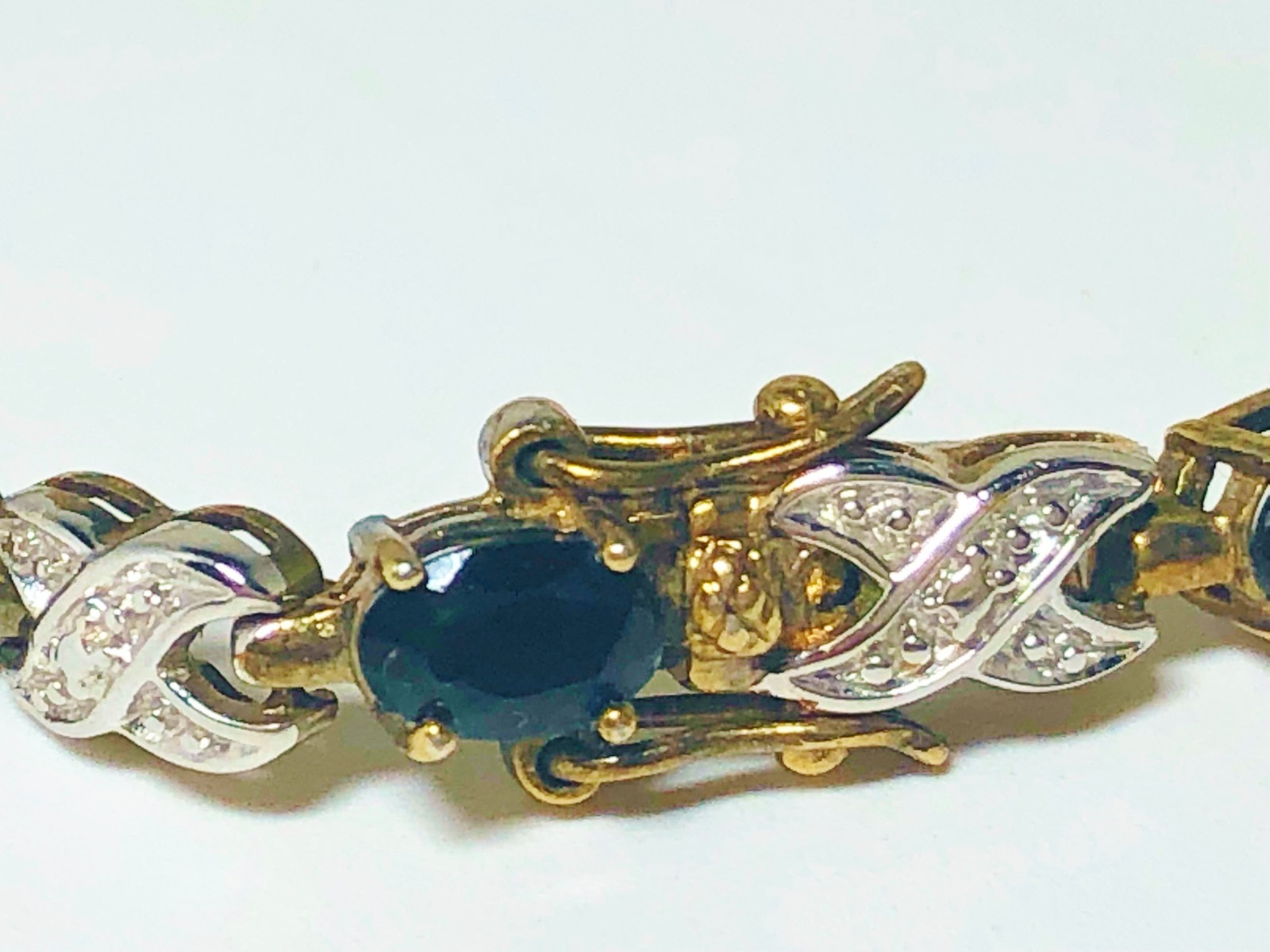 JJT Dark Navy Blue Tennis Bracelet Gold Vermeil Over 925 Silver Safety Lock 7″