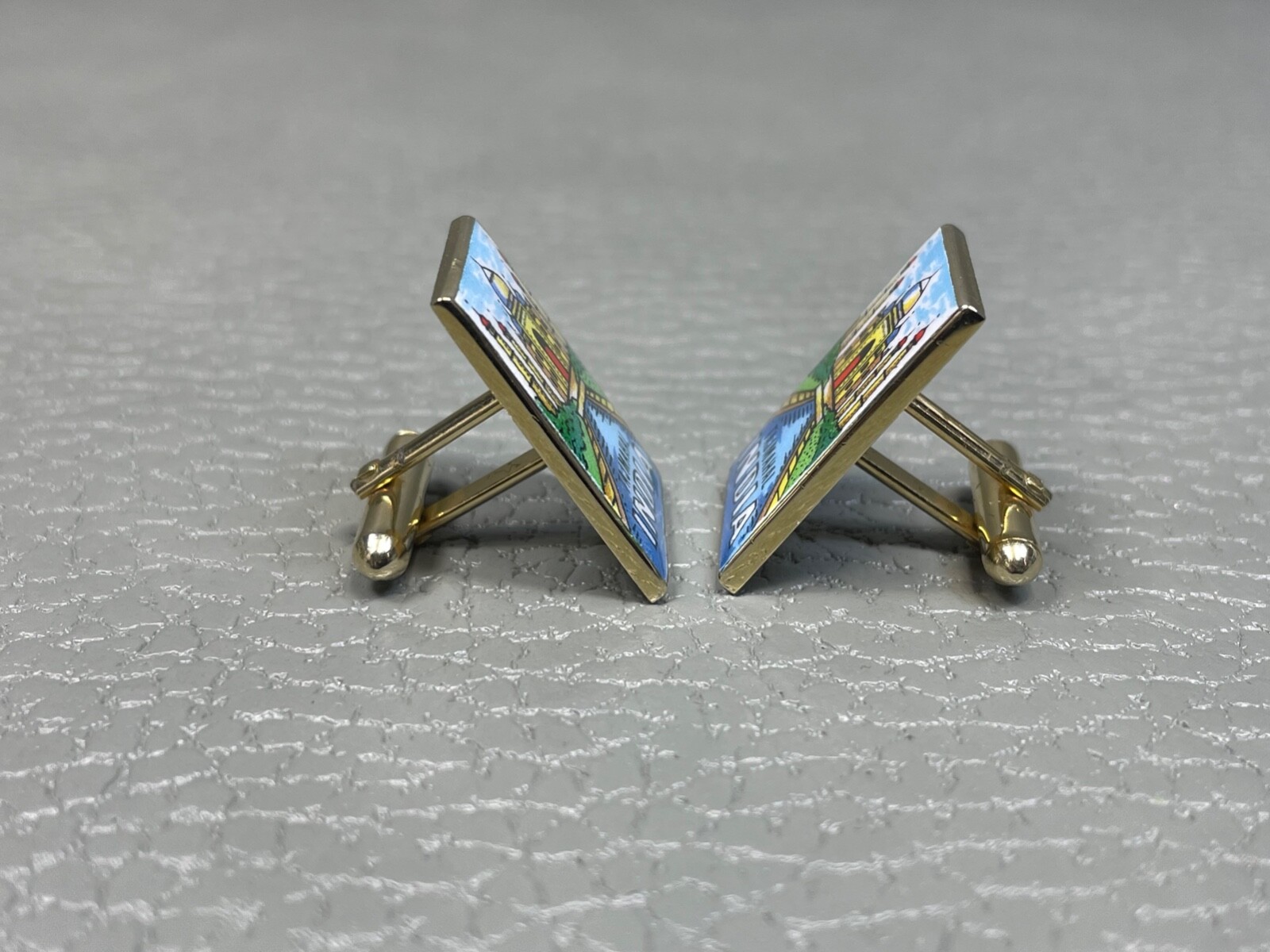 Contemporary Taj Mahal Enamel Yellow Gold Plated Cuff Links