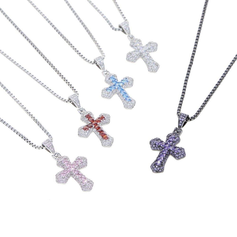 5AAA+ CZ Hip Hop Iced Out Bling CROSS Pendant Necklace 14k Real Gold Plated