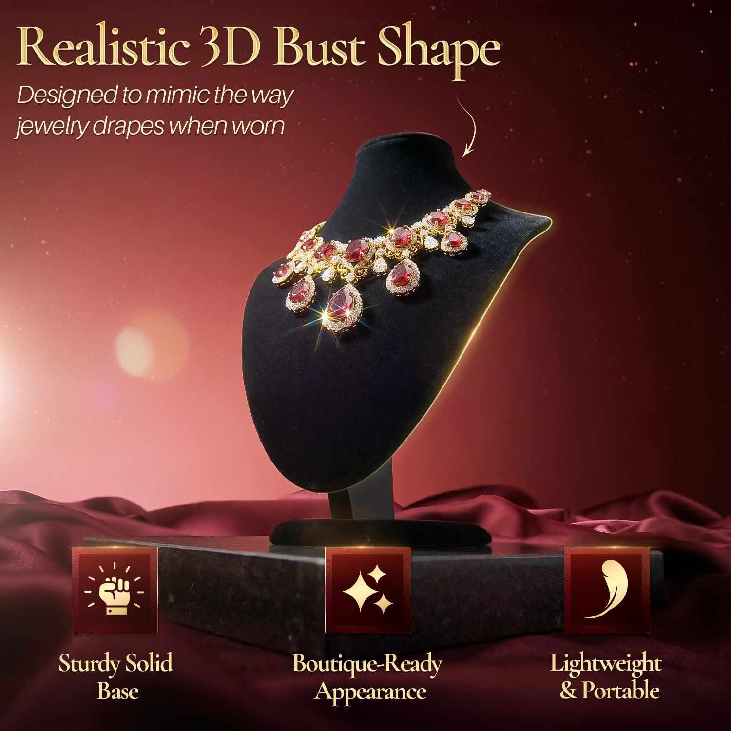 Necklace Bust Display Mannequin Stand (6 Pack) – 10 Inch 3D Black Velvet