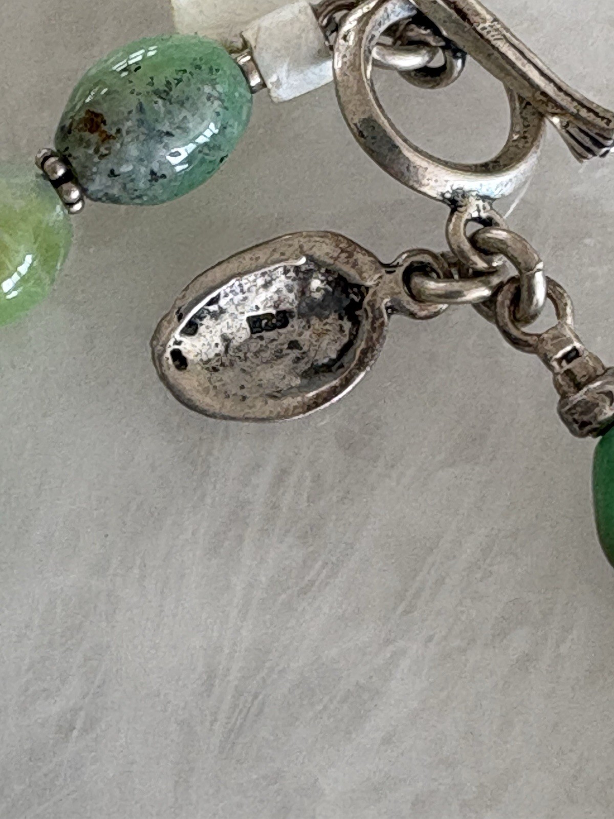 CHRYSOPRASE BEADED NECKLACE – Sterling Silver 925 – Artisan Shell Tag – NEW
