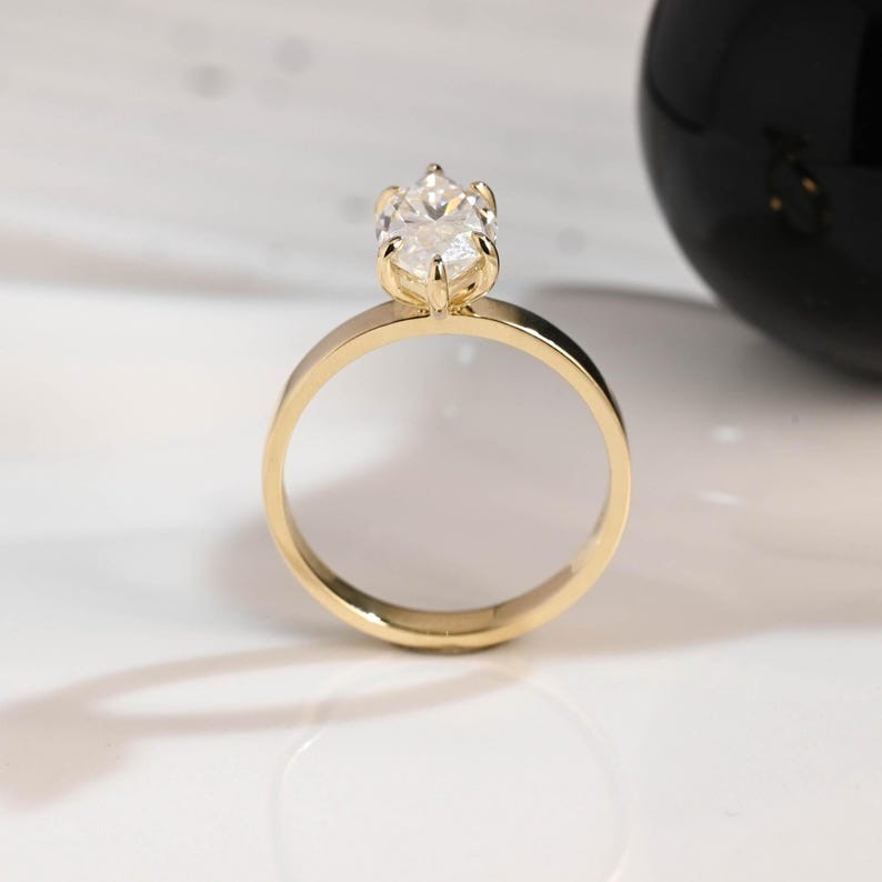 2.0 CT Marquise Cut Moissanite Prong Set 14K Gold Solitaire Engagement Ring