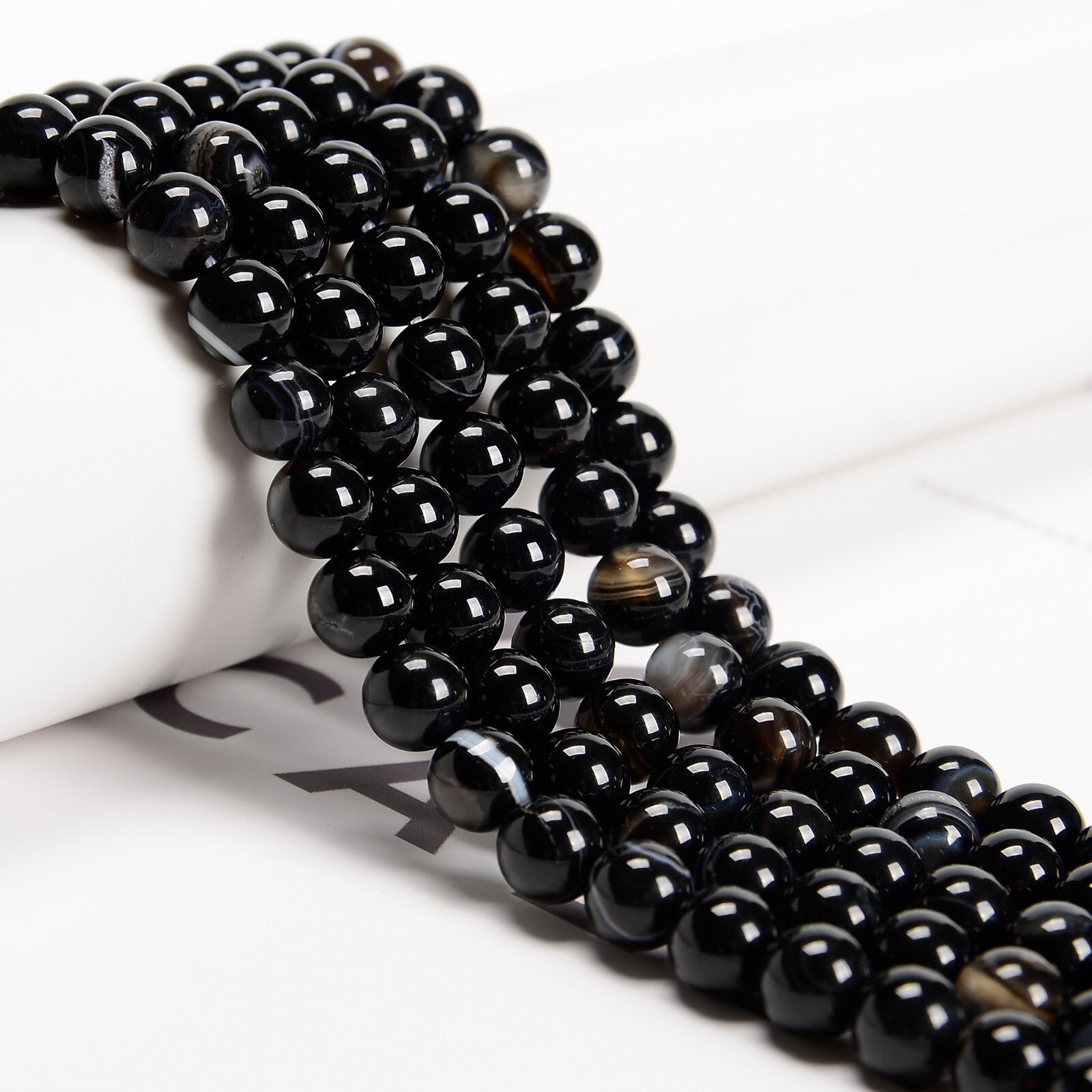 Black Stripe Agate Smooth Round Beads 4mm 6mm 8mm 10mm 12mm Approx 15.5″ Strand