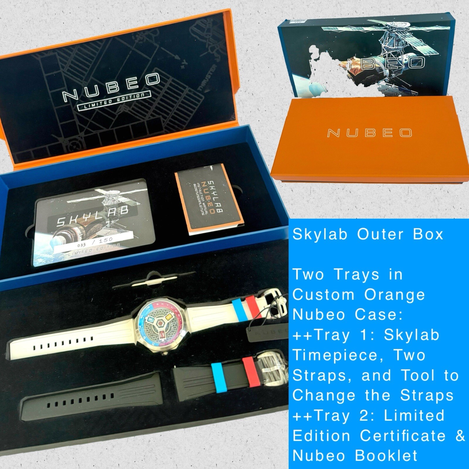 48mm SKYLAB Auto Blue & Red Rotating Satellite Hours LE#033/150 NUBEO Mens Watch