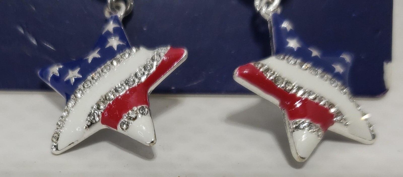 I Am Limited Edition Patriotic Red White Blue Star Necklace & Dangle Earring Set