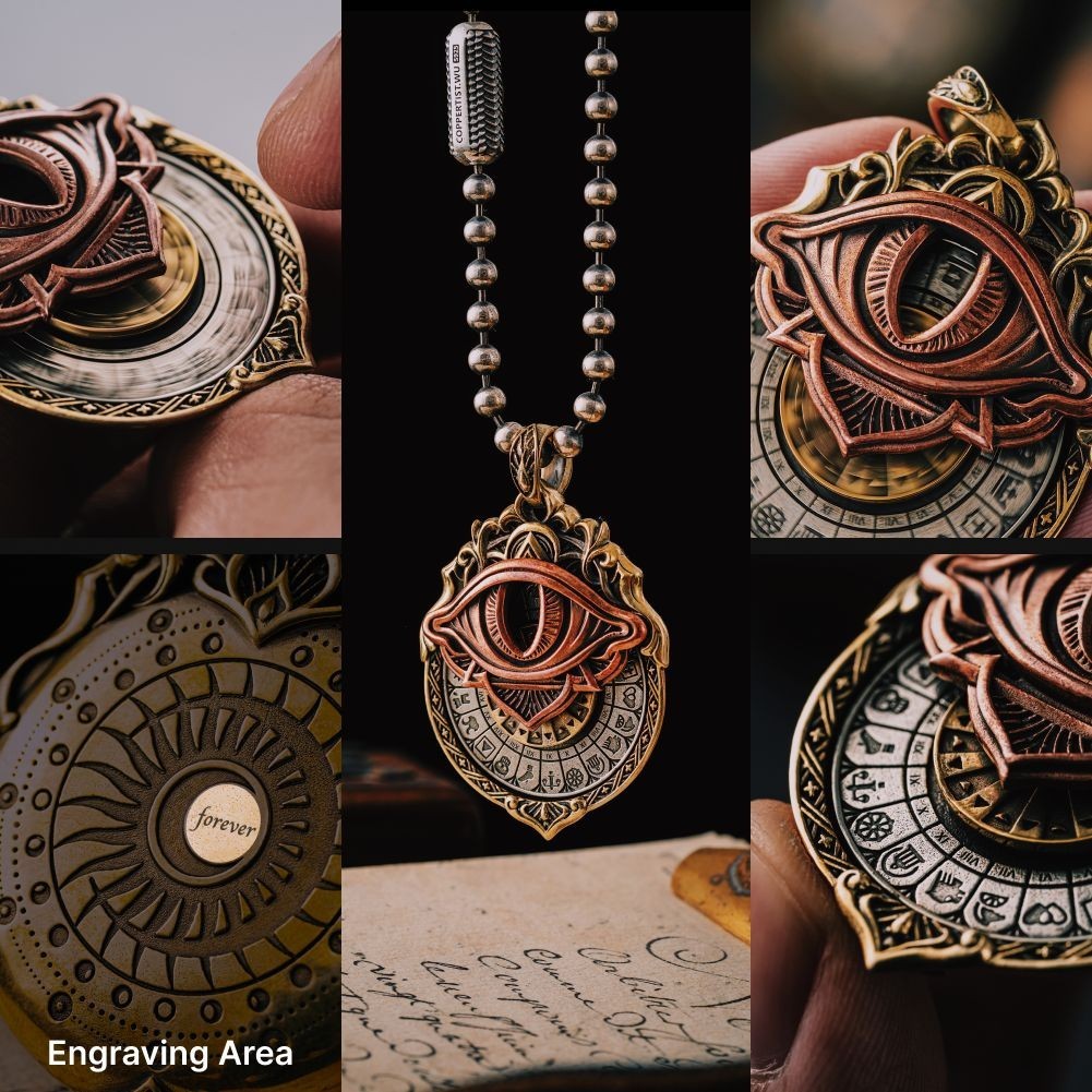 Tarot Vision Pendant. Vintage Astrology Jewelry. Brass Round Pendant for Men