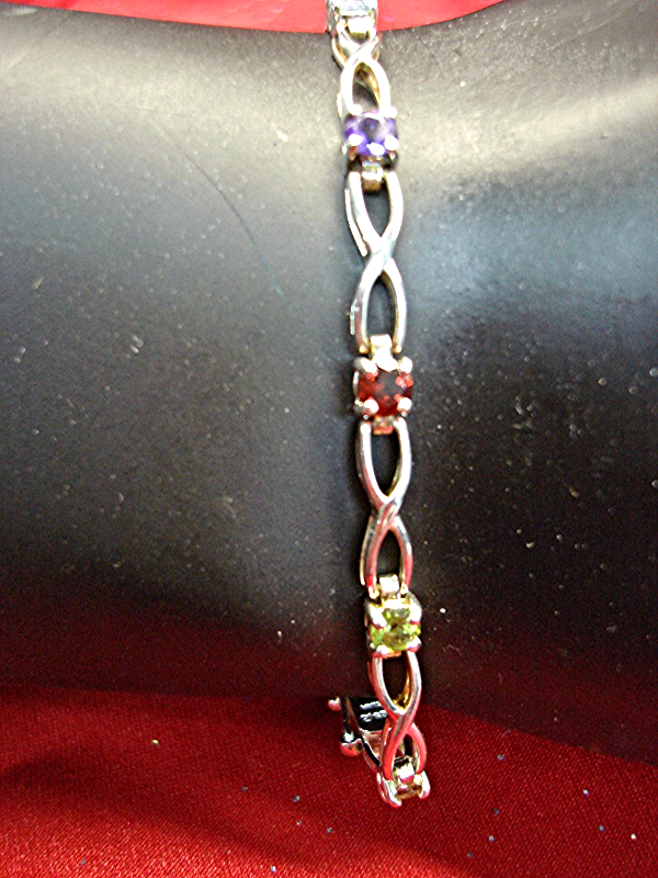 CUTE STERLING SILVER BRACELET WITH 5 DIFF. COLORED GEMSTONES – WELL MADE & NICE!