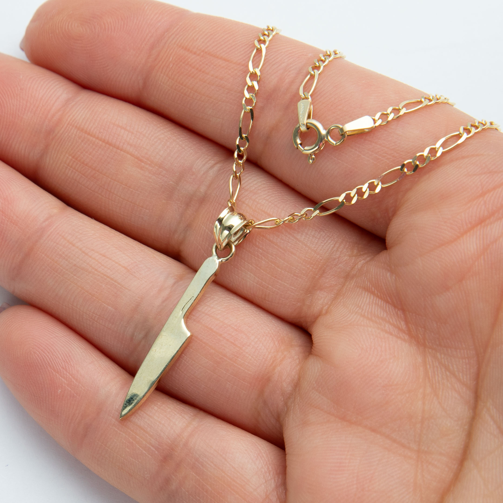 Solid 10K Gold Shiny Knife Pendant Necklace Yellow Gold All Sizes
