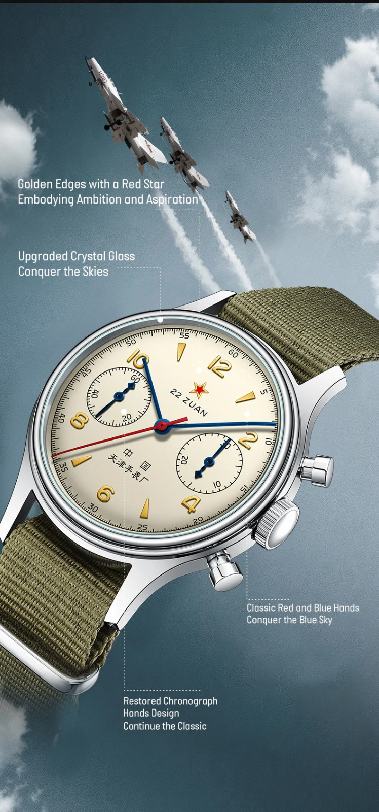 Seagull 1963 Chronograph — ST1901 Manual Wind, Beige Dial, NATO, D304