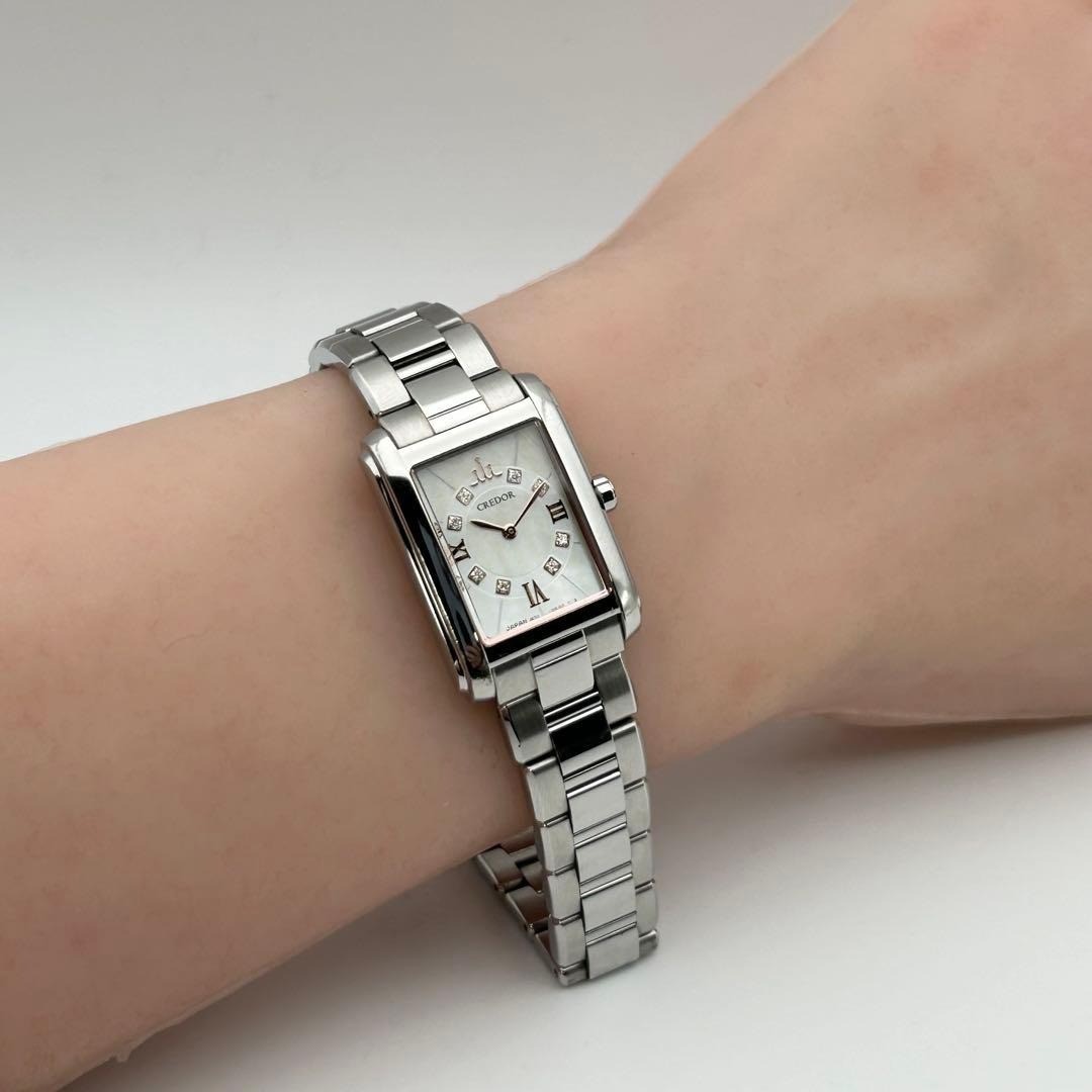 Rare SEIKO CREDOR 1E70-0CV0 20mm 18cm 7.09in White Shell Quartz Watch Japan
