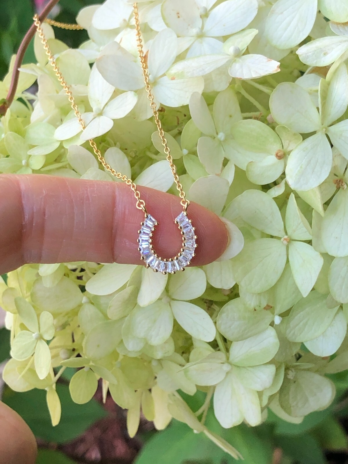 925 Sterling Silver CZ Baguette Horseshoe Pendant Necklace Gold Women 10.8mm