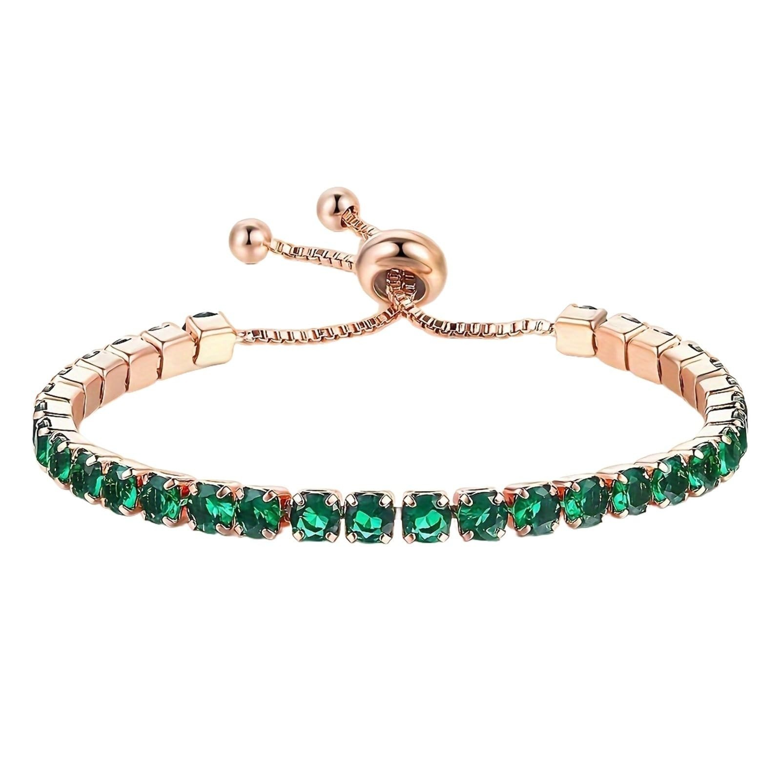 14K Gold Adjustable Tennis Bracelet with Colorful Rhinestones