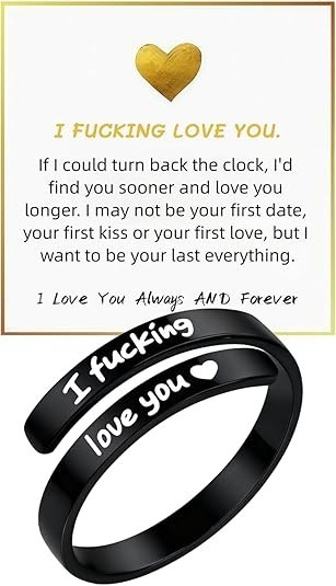 I Fcking Love You Ring, Stainless Steel Engraved Inspirational Words Heart Open