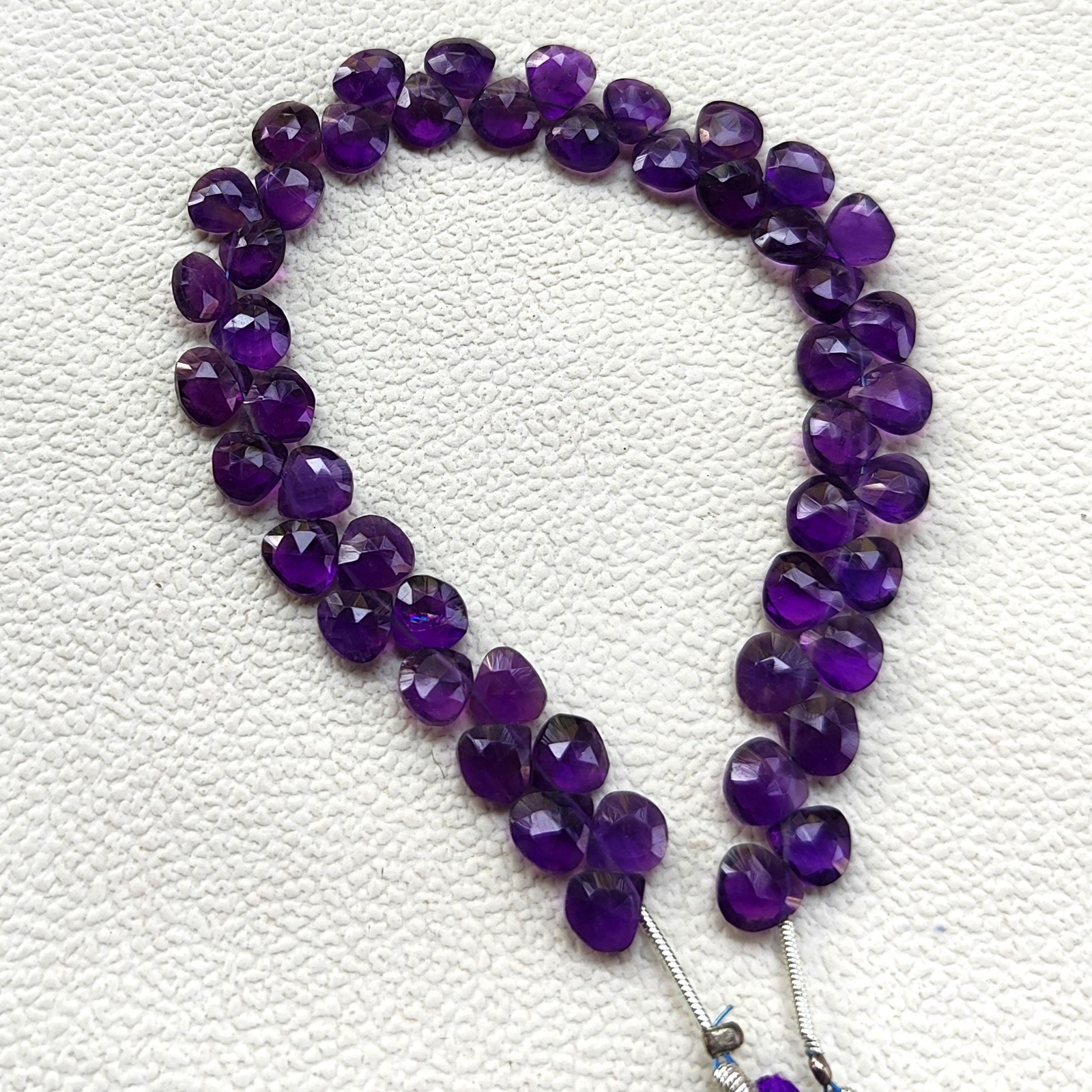 7mm Amethyst Faceted Heart Shape Beads 7.5 Inch Strand Brazil Natural Gemstones