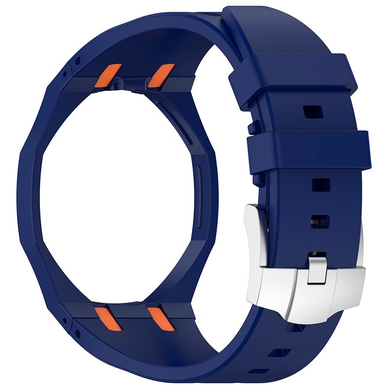 Dark Blue Orange Silicone Strap For Swatch x AP Royal POP, Changer To Wristwatch
