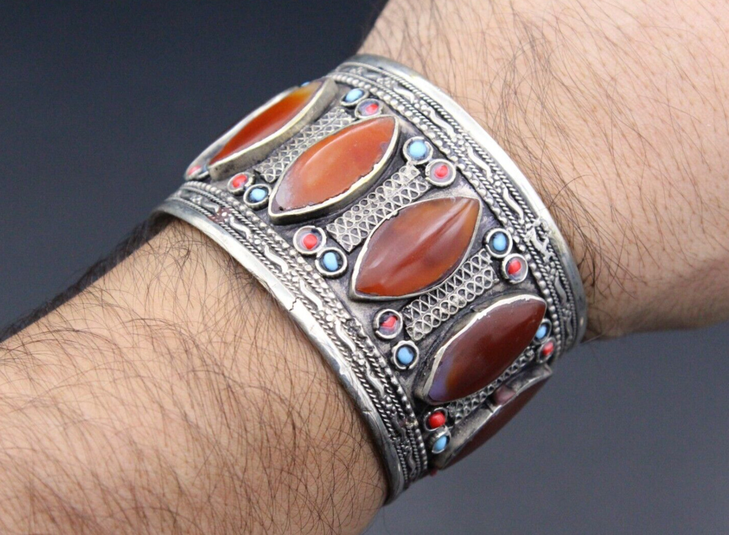 Kuchi Cuff Bracelet, Carnelian Stones Bracelet, Colorful Handmade Bracelet