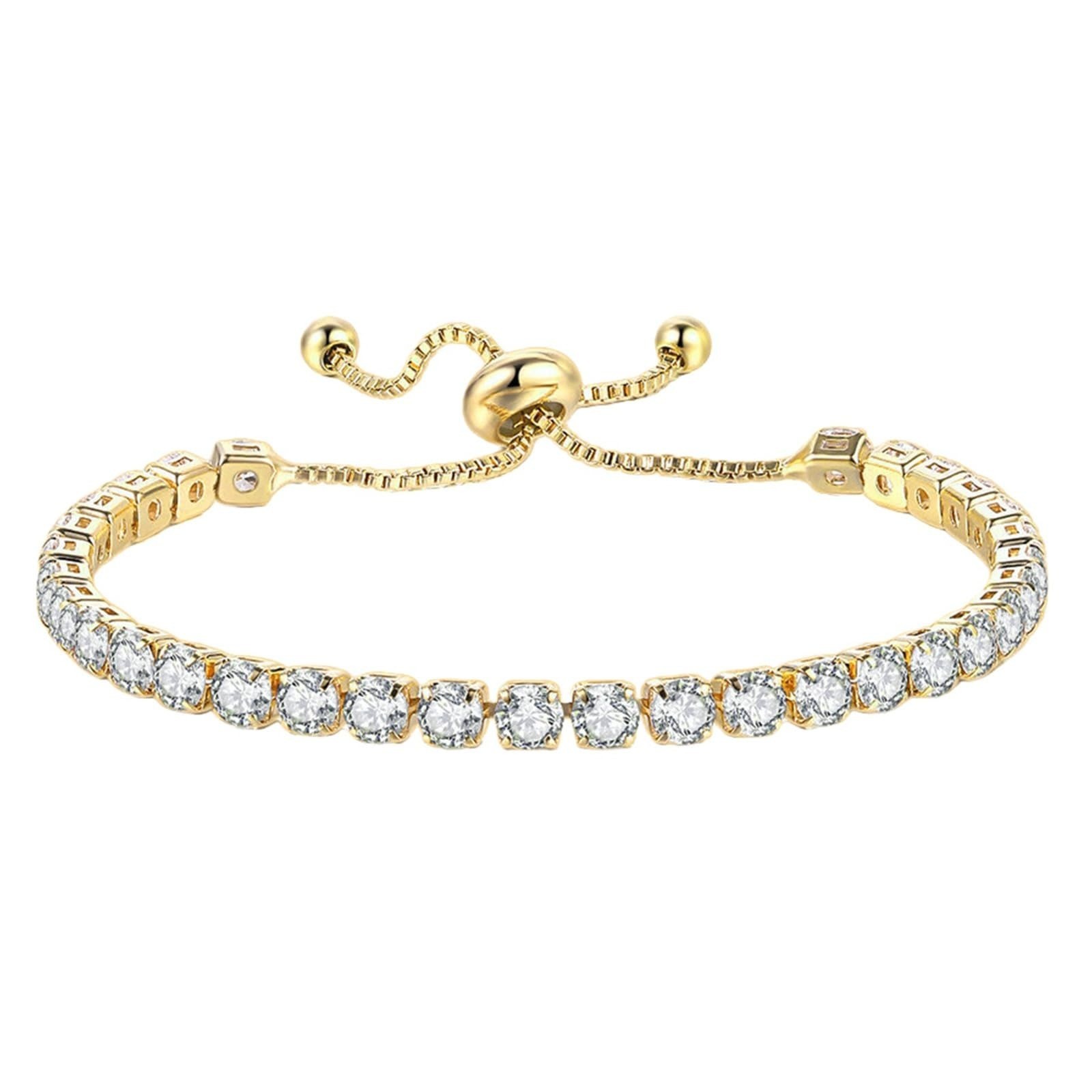 14K Gold Adjustable Tennis Bracelet with Colorful Rhinestones