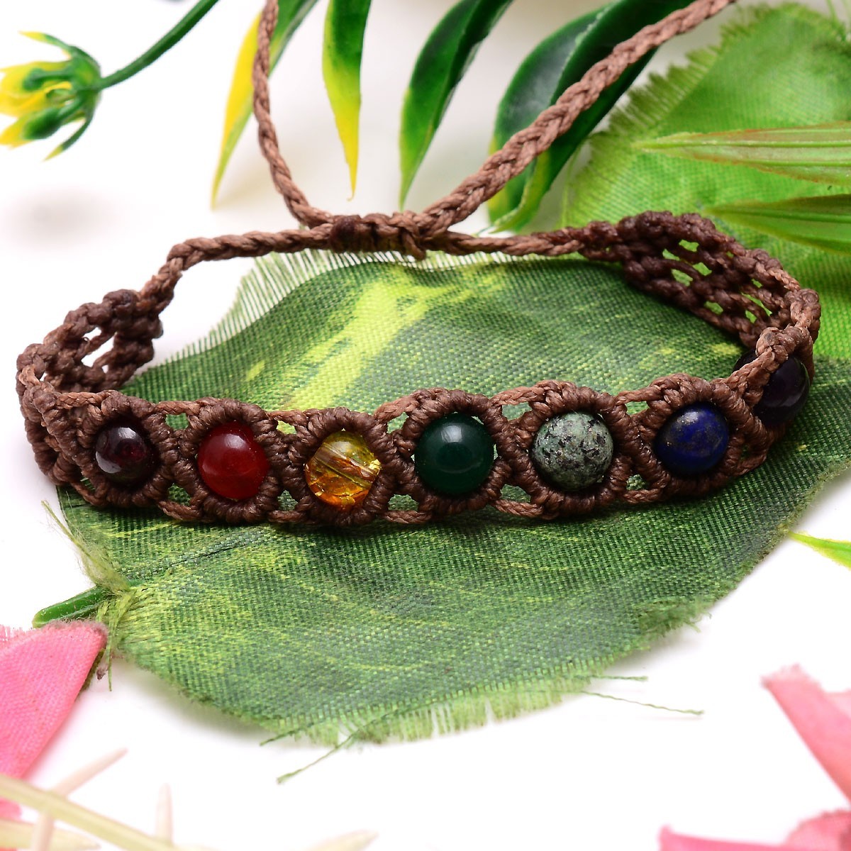 Handmade Natural Multi Gemstones Beautiful Macrame Cuff Beaded Vintage Bracelet
