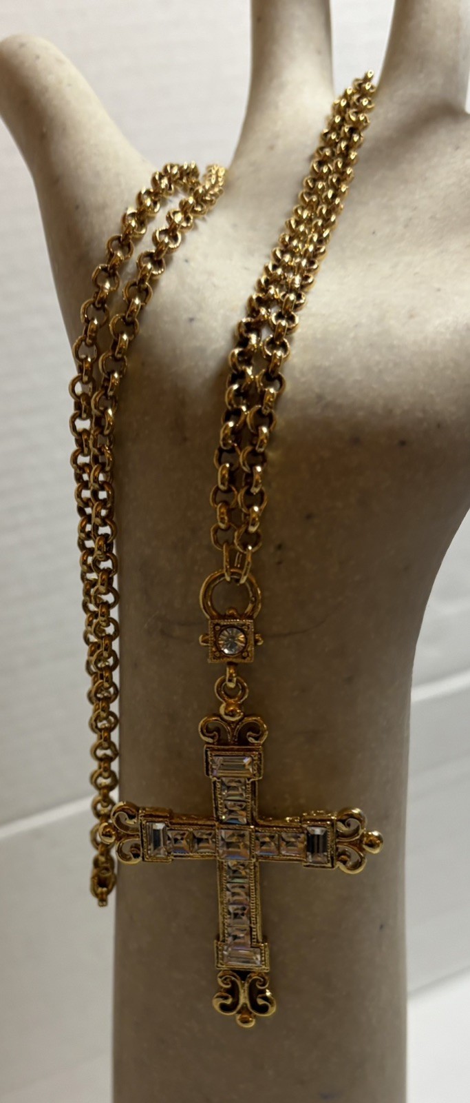 The Vatican Library Collection Cross Chain Necklace Goldtone Cubic Zirconia