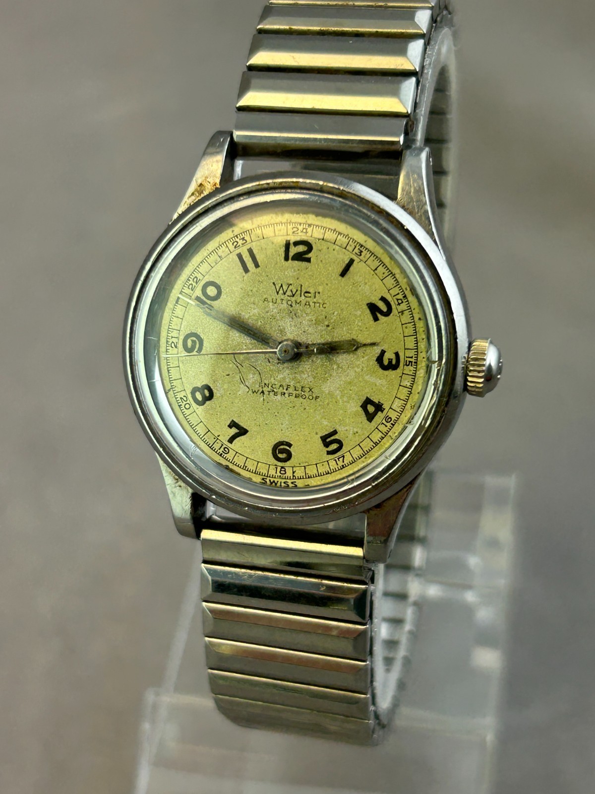 Wyler Bumper Automatic Incaflex Mens Watch, 1940’s, Front Load Case, Runs
